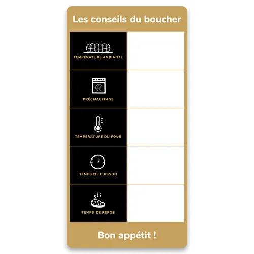 Étiquette “Conseils de cuisson” pour Boucherie
