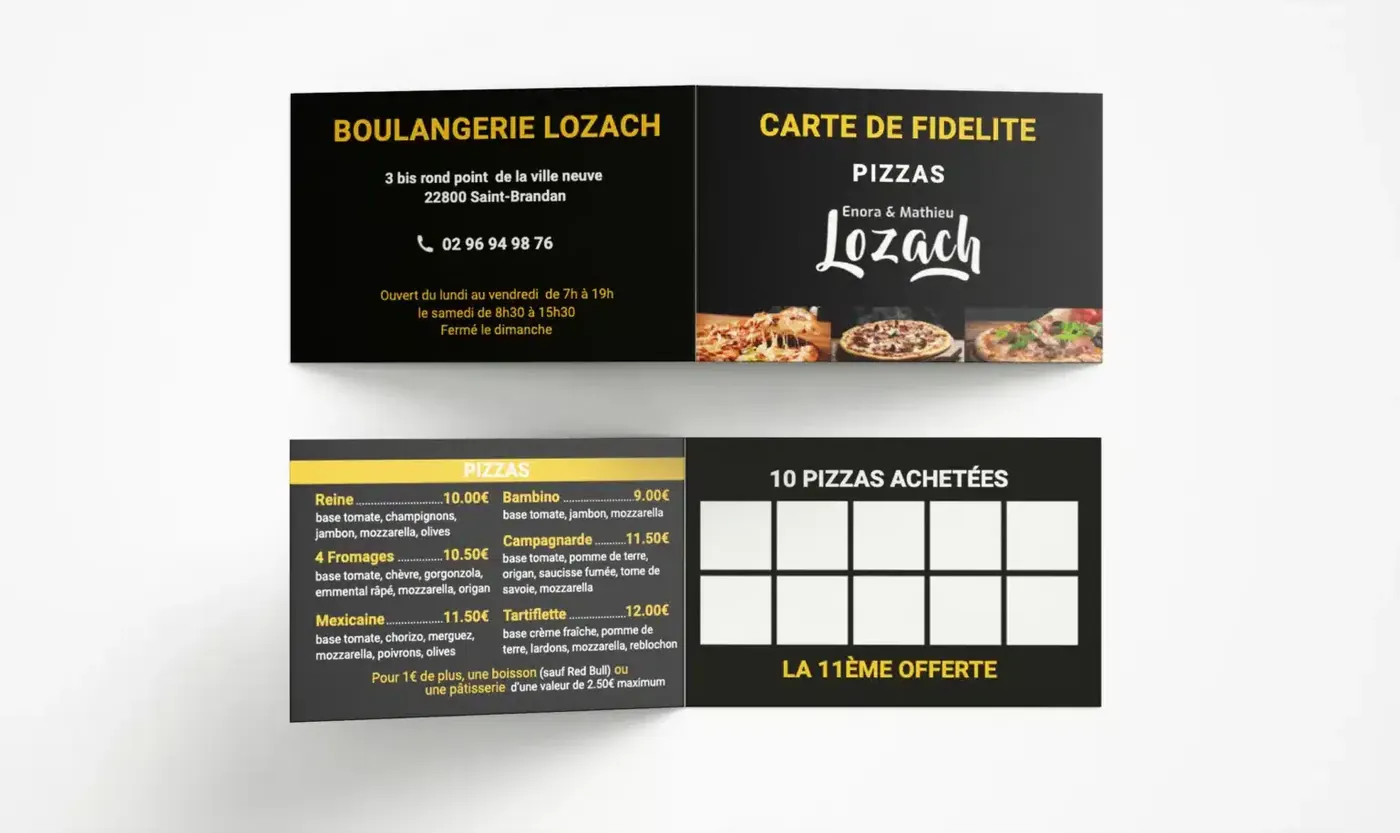 Carte de fidélité pliée - Boulangerie, Pizzeria