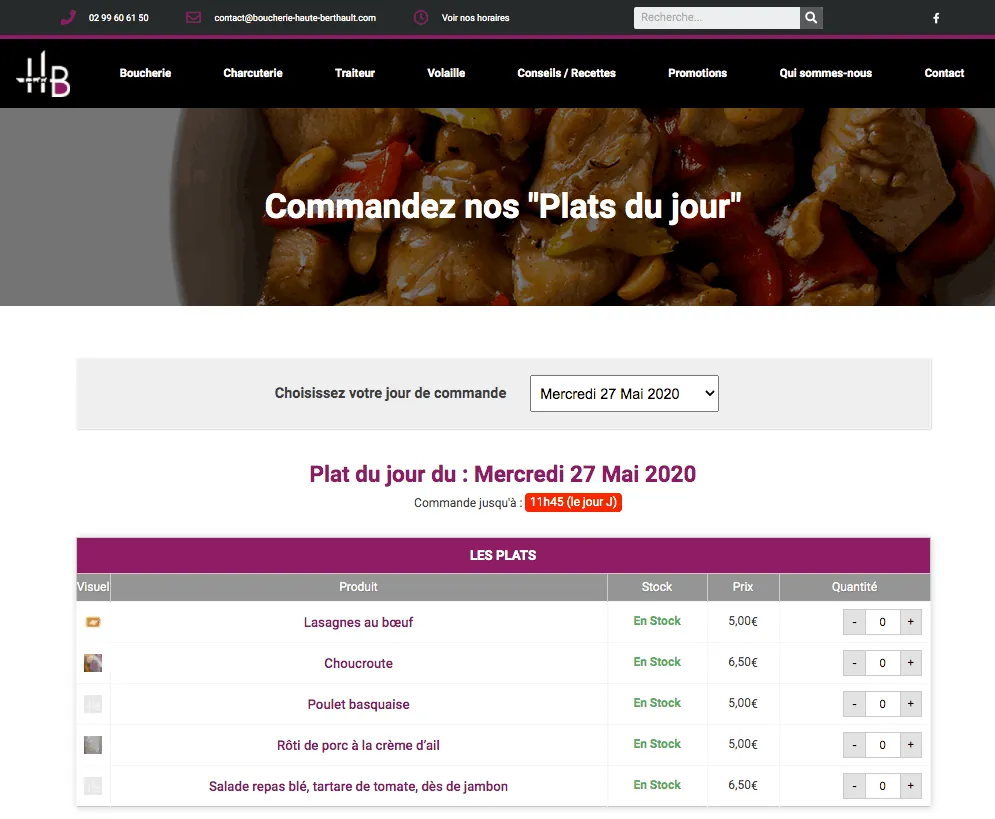 Site réservation de plats du jour - Traiteur