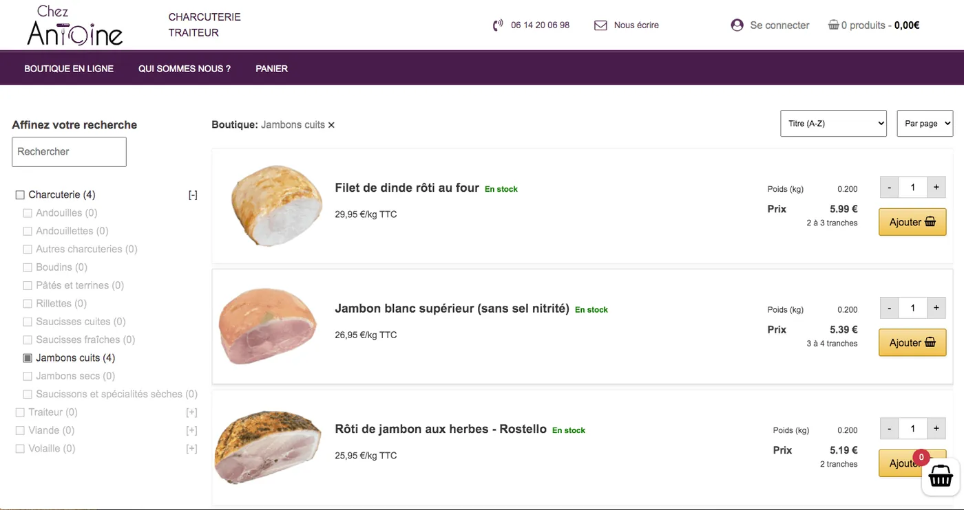 Site e-commerce - Charcutier Traiteur